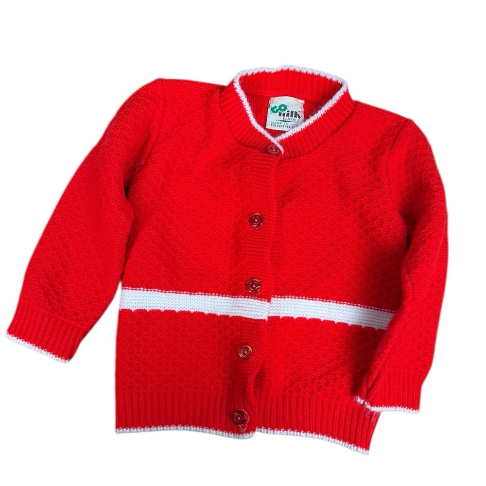Go Nitty Sweater Vintage 3T Childs Red & White Cardigan Button Down USA 80s 481